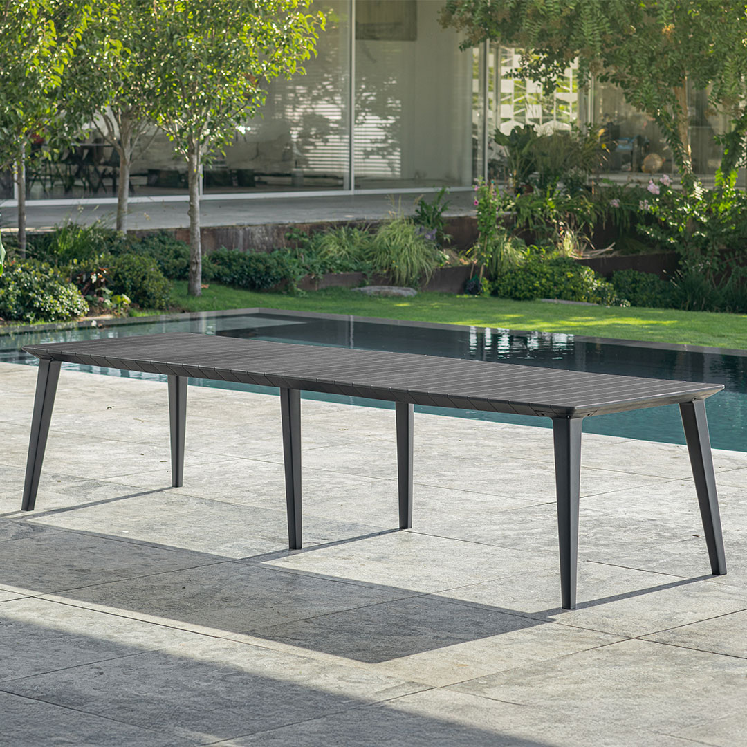 Gartentisch LIMA 160/240/320 cm aus Kunststoff in Holzoptik graphit