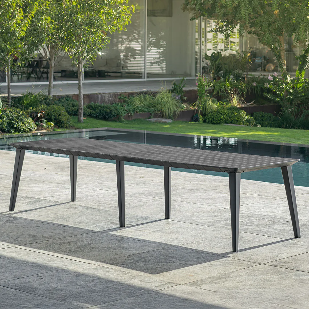 Gartentisch LIMA 160 240 320 cm aus Kunststoff in Holzoptik graphit