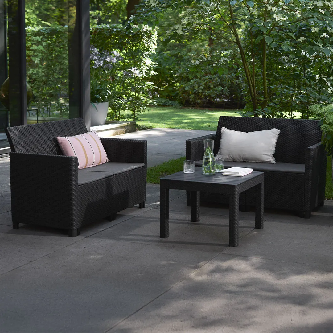 Salon bas de jardin MARIE en RÃ©sine   4 places   Coloris Graphite