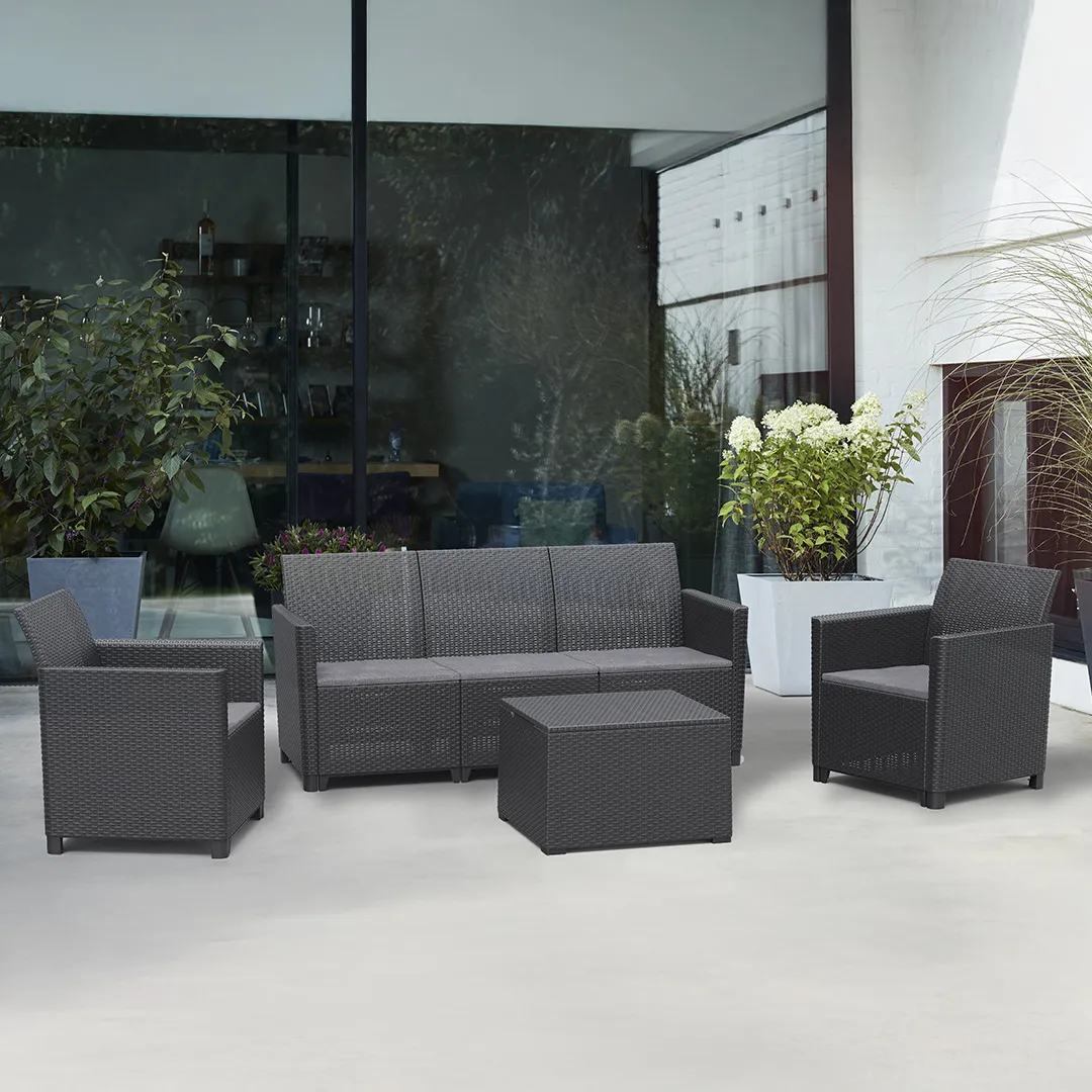 Salon bas de jardin MARIE en Résine 5 places Coloris Graphite