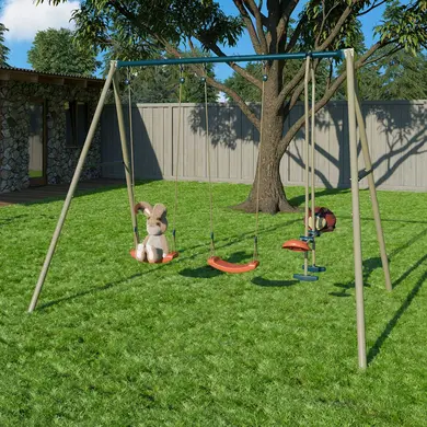 Portique Balançoire Métal 2 Sièges Face-à-face + Kit Ancrage – H185 Cm, 4 Enfants Max, 3-10 Ans, Jardin