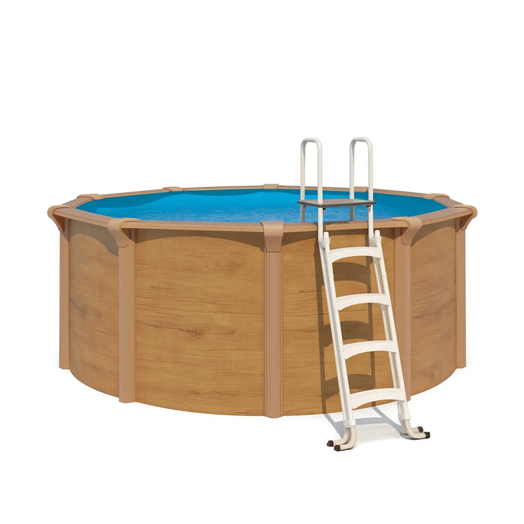 Piscine Ronde Acier Aspect Bois 3,95 x 1,32m   Filtre Aqualoon 4m3 h