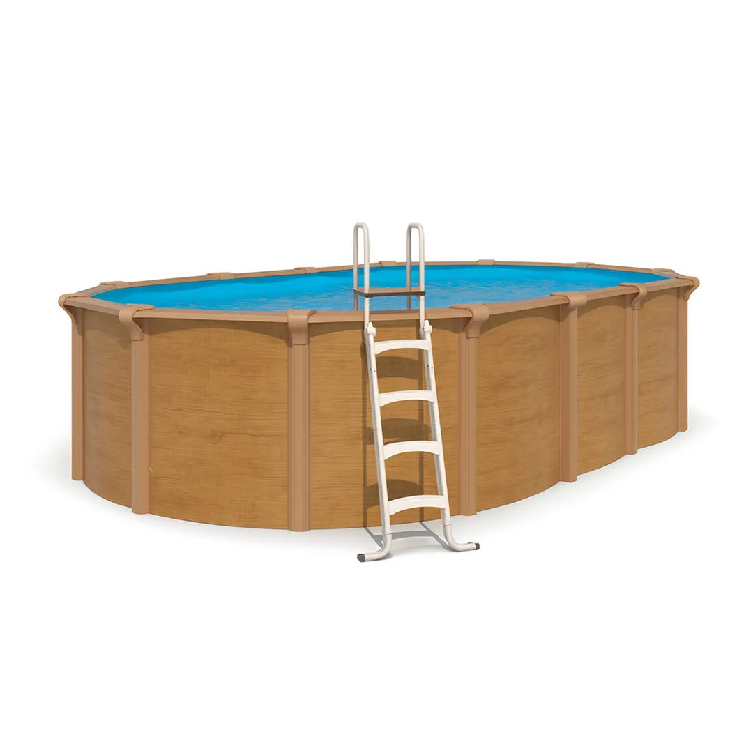 Piscine ovale acier bois 6,40 x 3,95 x 1,32 m filtre Aqualoon 6m3 h