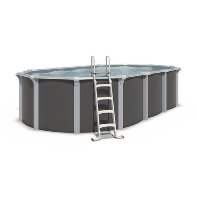 Piscine Ovale Acier Anthracite 5,20 x 3,95 m - Filtre Aqualoon 6m3/h - TRIGANO