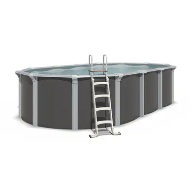 Piscine Ovale Acier Anthracite 5,20 x 3,95 m - Filtre Aqualoon 6m3/h - TRIGANO