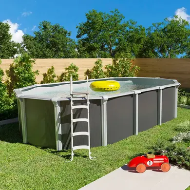 Piscine Ovale Acier Anthracite 5,20 x 3,95 m - Filtre Aqualoon 6m3/h - TRIGANO