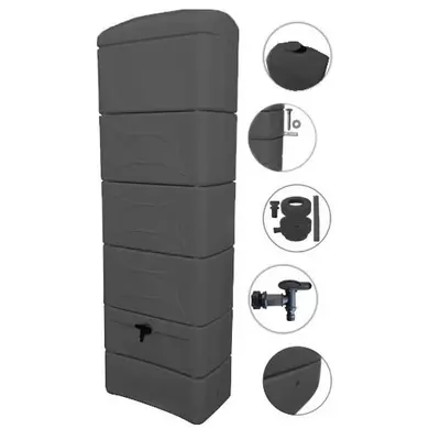 Set mit 2 Regenwasser Wandtanks anthrazit 300 Liter + Anschlusskit gratis - 