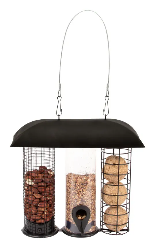 Distributeur de graines, boules de graisses et arachides pour oiseaux