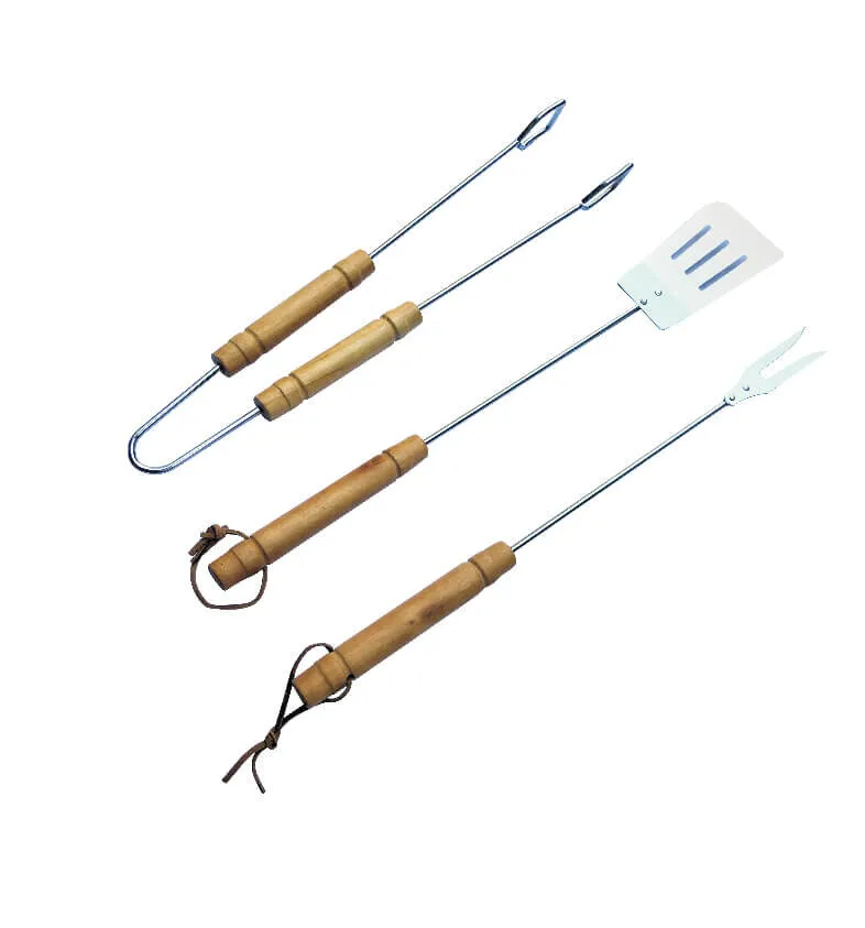 Ensemble 3 piÃ¨ces en acier chromÃ© et bois