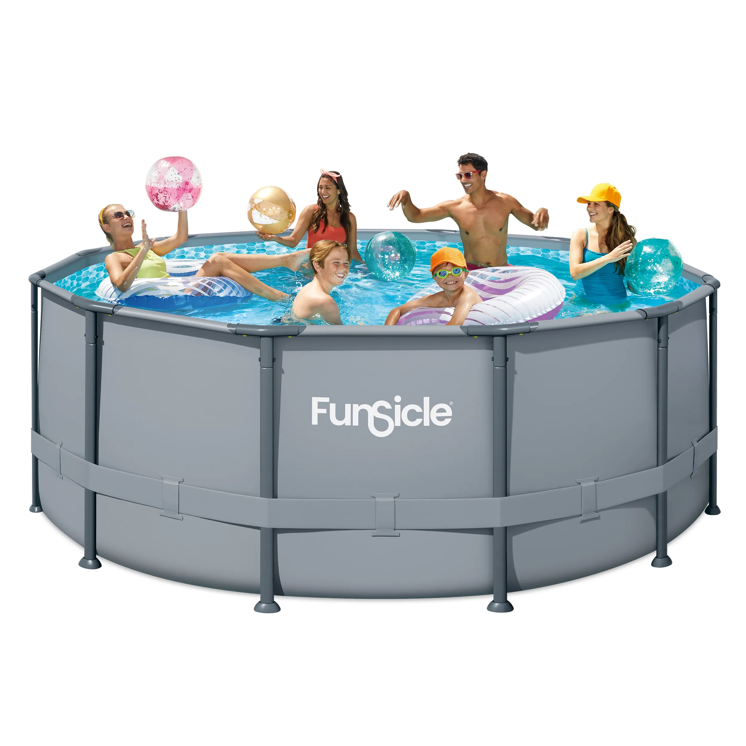 Piscine Tubulaire Ronde Grise 3,66x1,22 m Filtre à Cartouche Echelle