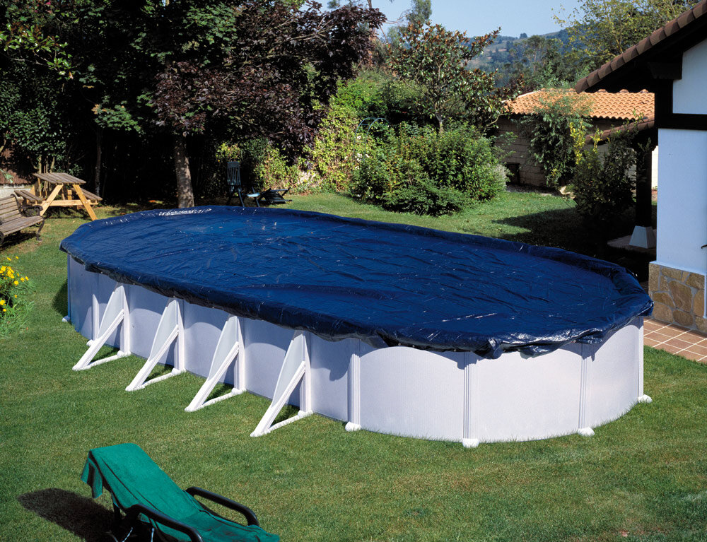 Bâche d'hivernage pour piscine ronde GRE - Ø 550 - 100g/m² - Bleu - Empêche  les impuretés et la photosynthèse