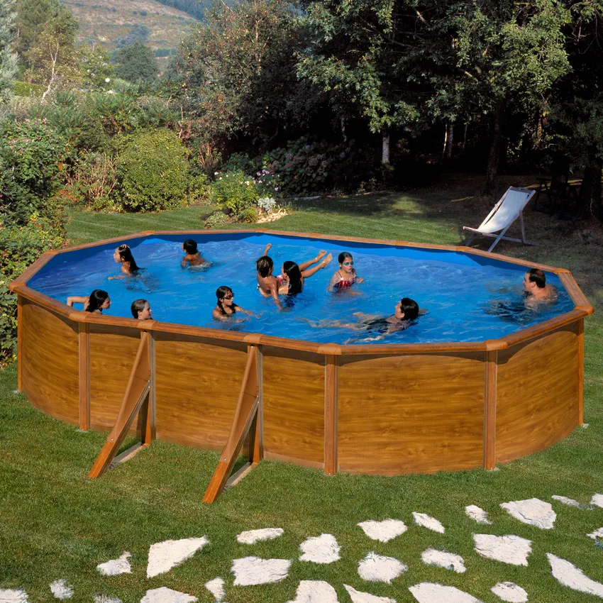 Piscine Acier Décor Bois 5,27 x 3,27 x 1,22 m Filtre à Sable 3 m³ h