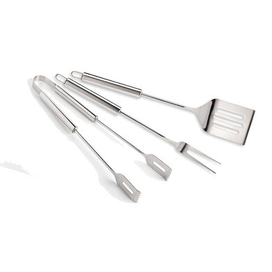 Set 3 pieces en inox : fourchette. pince et spatule
