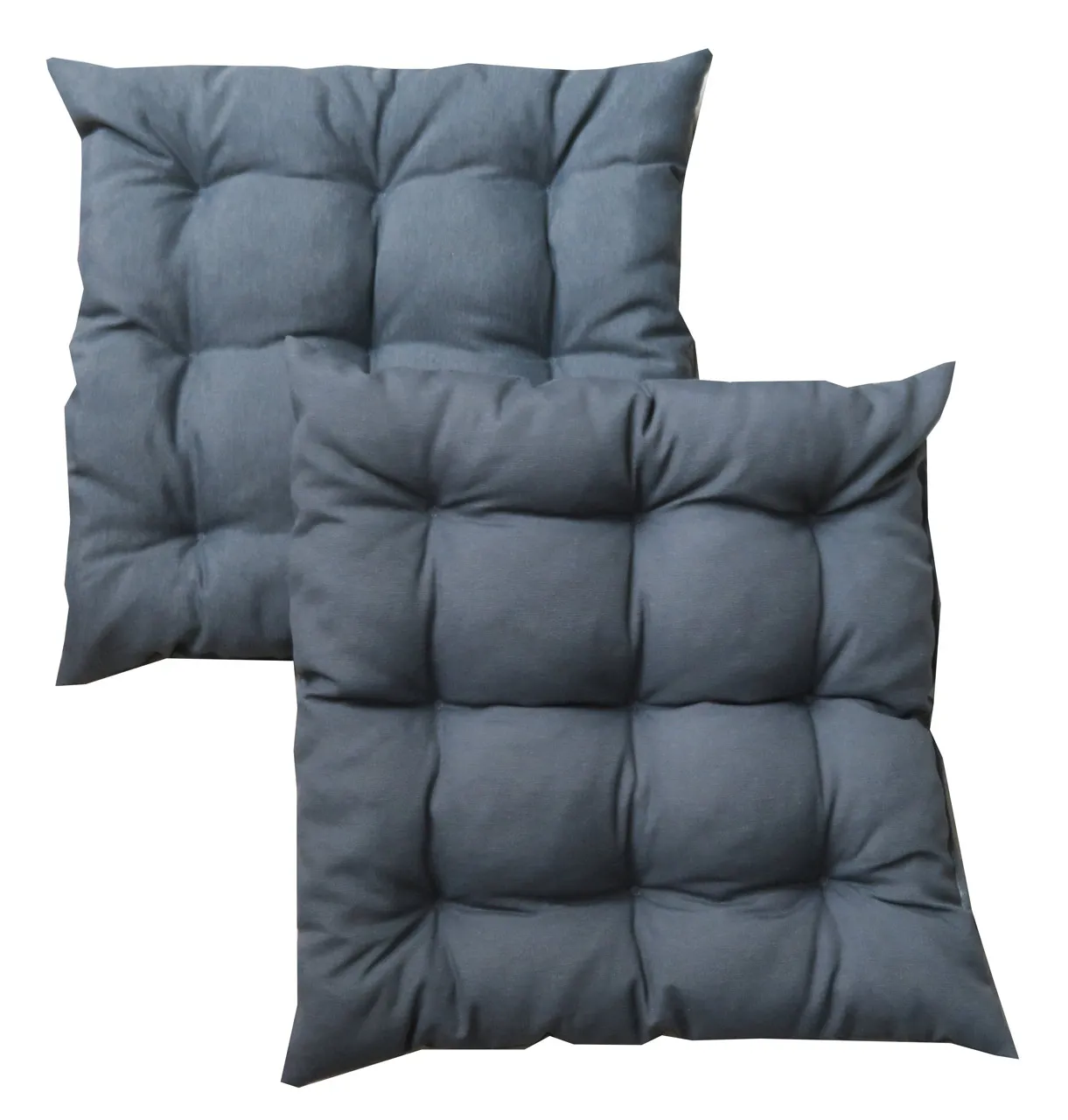 Lot de 2 coussins d'assises floconnés 9 capitons BICOLORS gris stone