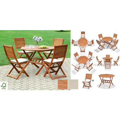 Salon de jardin bois : table pliante + 4 chaises - OOGarden