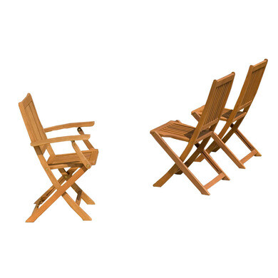 Lot d'un fauteuil et de 2 chaises en eucalyptus naturel karellis