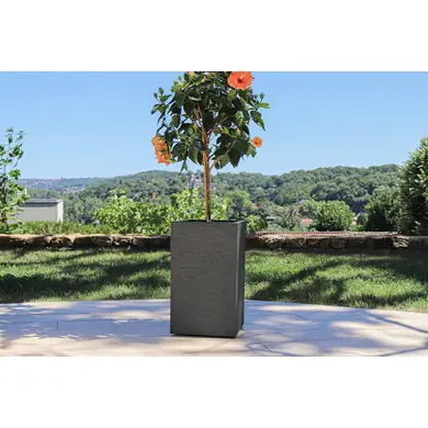 Hoher quadratischer Topf VOLCANIA'UP anthrazit L.30xH.50cm - EDA