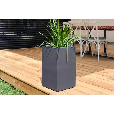 Hoher quadratischer Topf VOLCANIA'UP anthrazit L.30xH.50cm - EDA