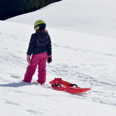 Roter 2-Personen-Schlitten mit Bremsen und Schlittenzieher - EDA