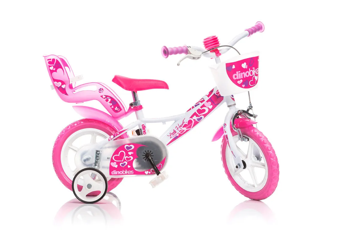 Vélo Little Heart 12 pouces fille Rose avec porte doudou et panier