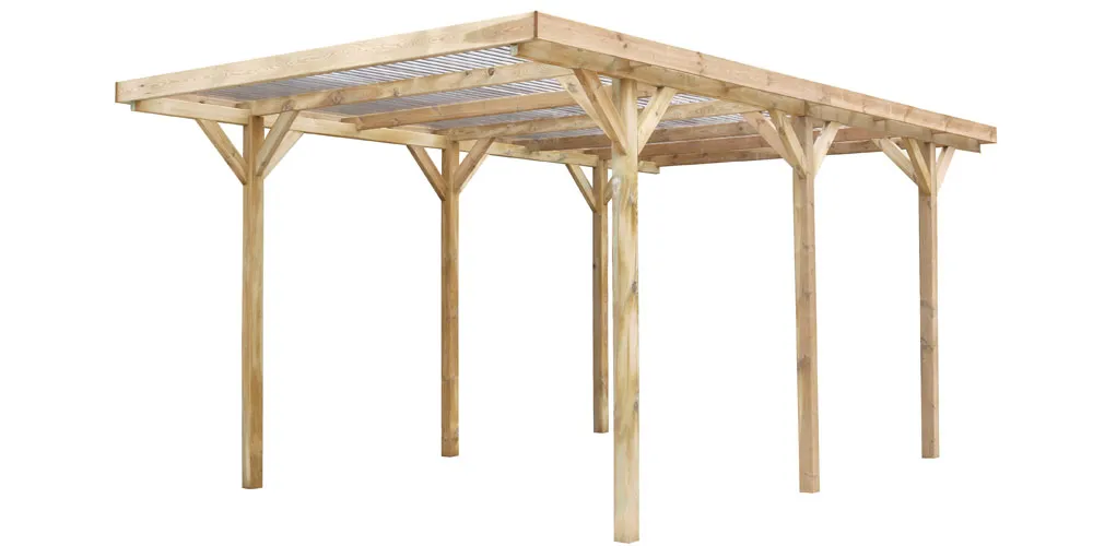 Carport bois autoportÃ© BAMAKO 15 mÂ²   Toit PVC   Poteaux 9 x 9 cm