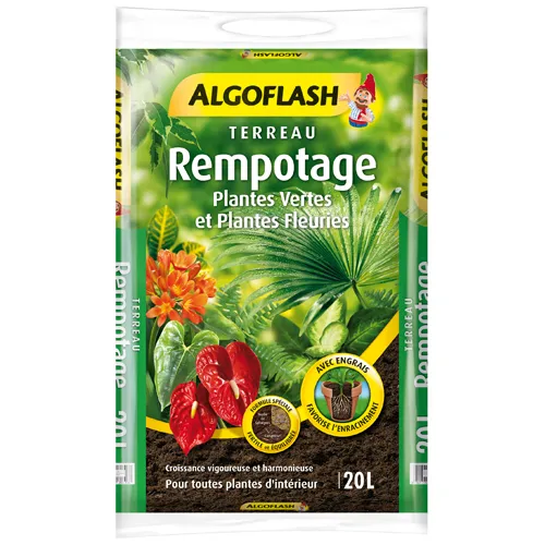 Terreau rempotage, plantes vertes et plantes fleuries 20L ALGOFLASH