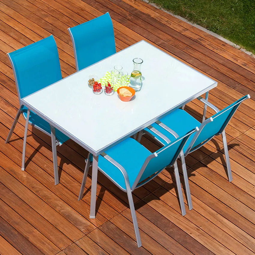 Table de Jardin LIVERPOOL en Acier 140cm Coloris Blanc et Gris