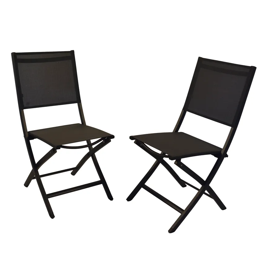 Lot de 2 chaises pliantes ELO noir et textilÃ¨ne anthracite