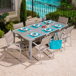 Table de Jardin AJACCIO en Aluminium et Verre - 2/3m - Coloris Gris - OOGarden