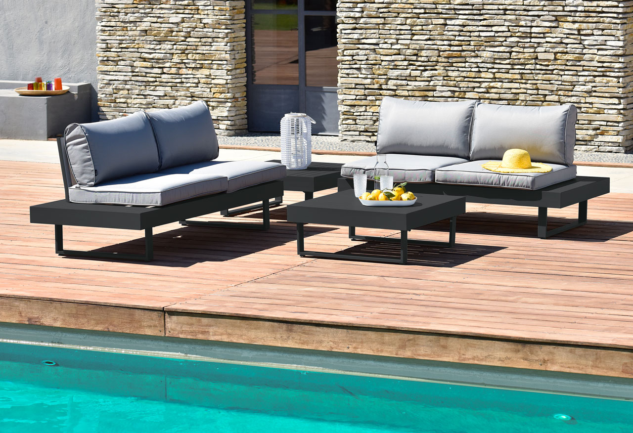 Salon bas de jardin en aluminium gris MONACO | OOGarden