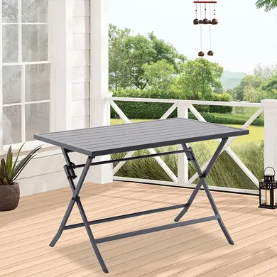 Rechteckiger, zusammenklappbarer Gartentisch aus anthrazitfarbenem Aluminium