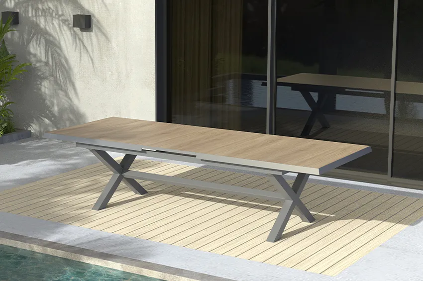Table de Jardin SANDINO en Aluminium et Verre   240 300cm   Taupe