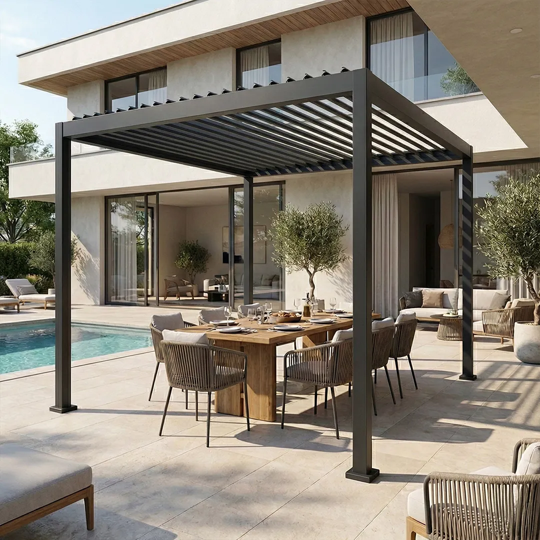 Pergola bioclimatique autoportante 100 acier 3x3m coloris anthracite