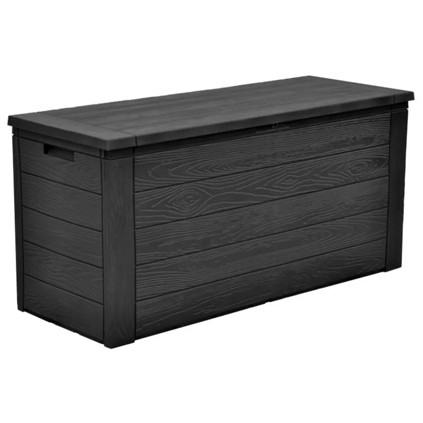 Coffre de jardin en résine aspect bois anthracite 270L WOODY