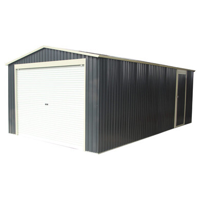 Garage en métal gris anthracite herbert 19.4 m² et kit d'ancrage