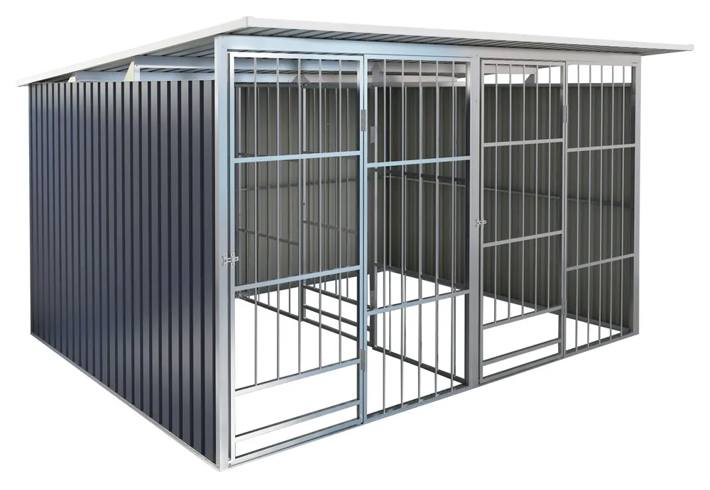 Chenil Métallique Pour Chien 7 m² Avec Façade Barreaux Gris
