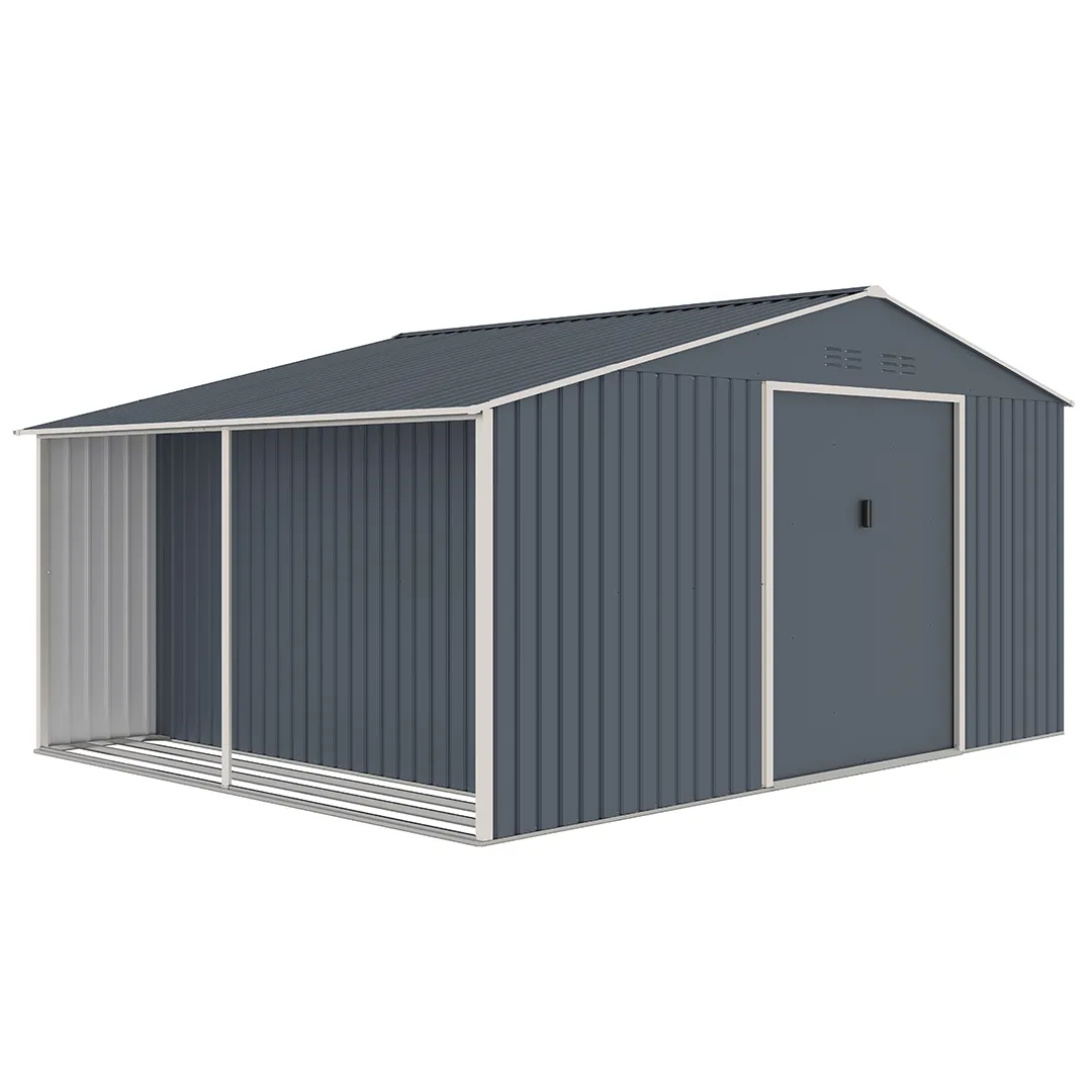 Abri de Jardin Métal 13 m² avec Bûcher 3 Stères, Gris Anthracite