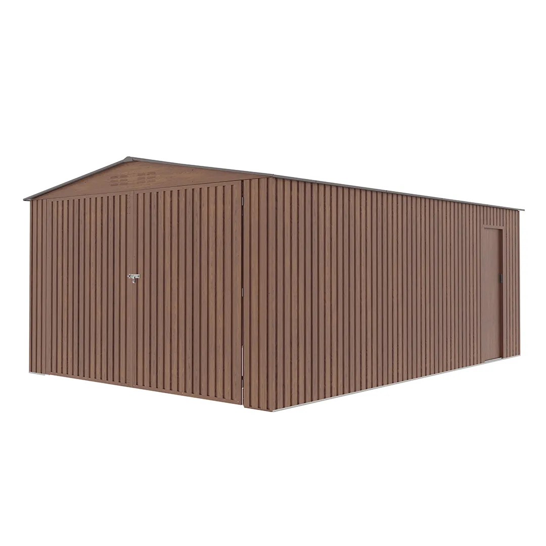 Garage mÃ©tal 20m2 imitation bois avec porte de service