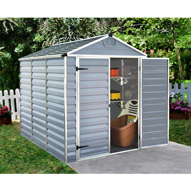 Abri De Jardin En Résine 4,10 M² - Structure Aluminium, Toit Plat Skylight - Plancher Inclus - Gris Clair - 3
