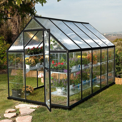 Serre de jardin polycarbonate transparent 5,7m² anthracite