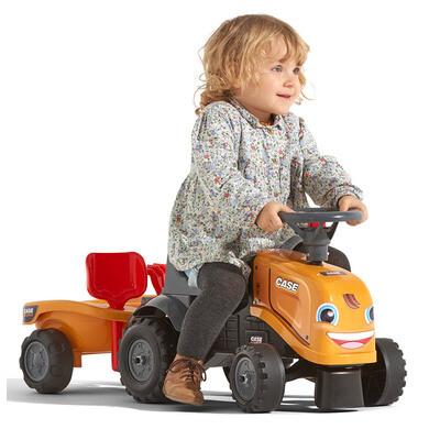 Rutscher für Kinder - Traktor CE mit OOGarden Case Anhänger orange