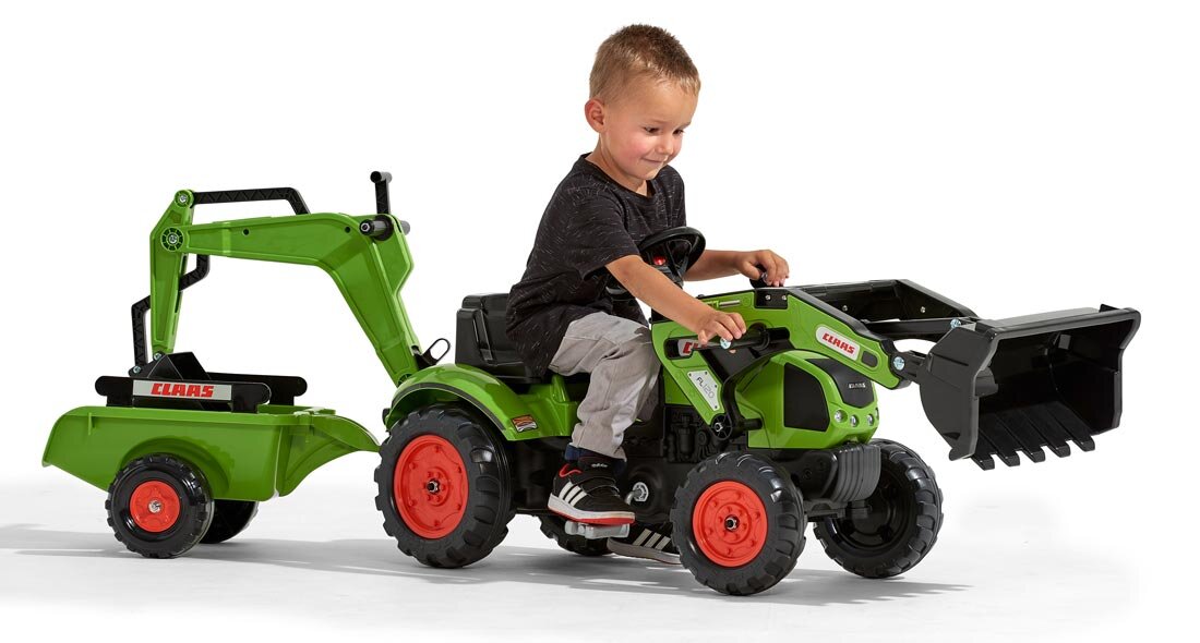 Tractopelle à Pédales CLAAS Pour Enfants 3+ Ans - Avec Pelle, Excavatrice Et Remorque Basculante - Fabriqué En France - 9