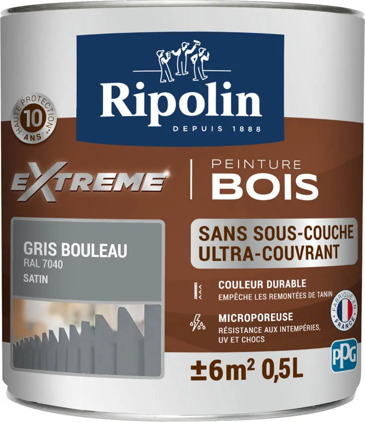Peinture pour bois RIPOLIN Gris Bouleau 0.5L