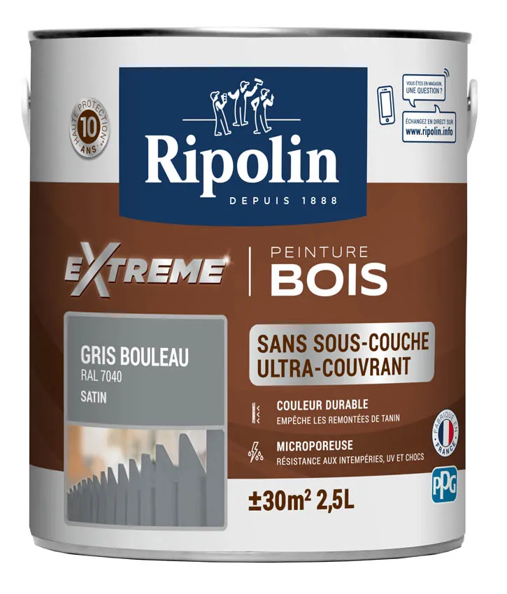 Peinture pour bois RIPOLIN Gris Bouleau 2.5L