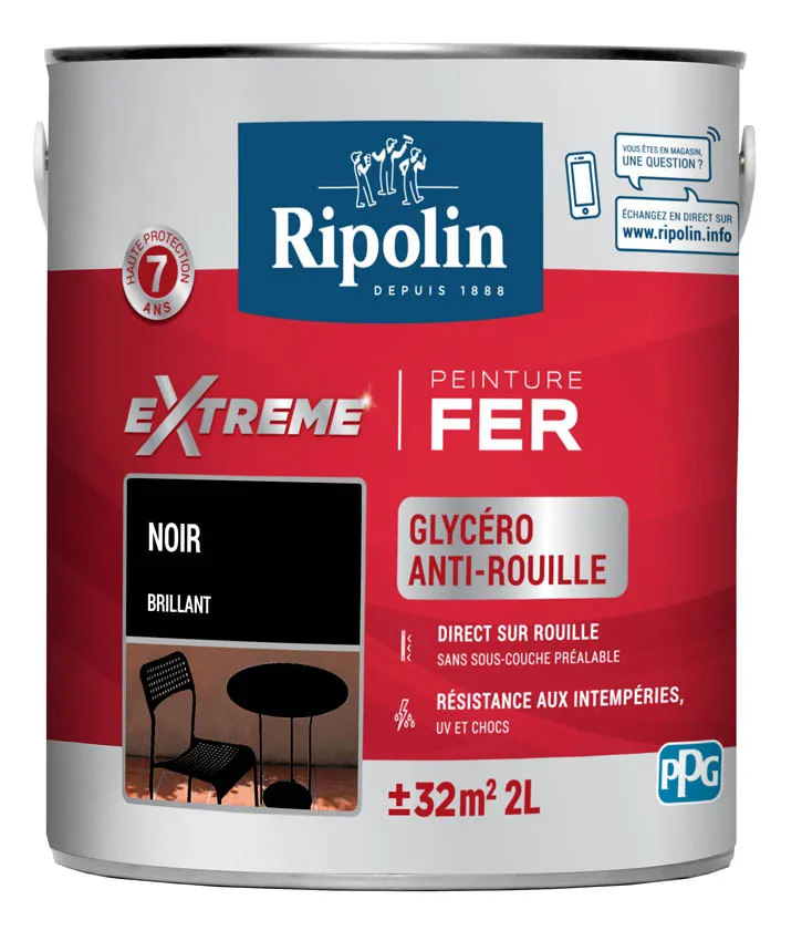 Peinture pour fer RIPOLIN Noir Brillant 2L