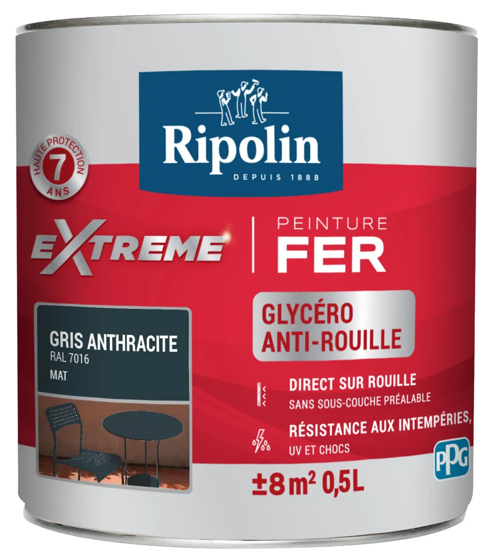 Peinture pour fer RIPOLIN Gris Anthracite Mat 0.5L