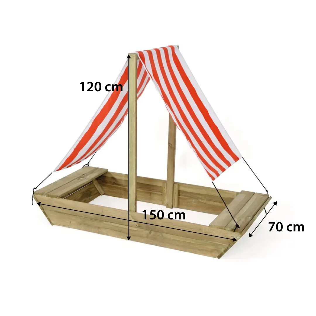 Sandkasten aus Holz in Bootsform