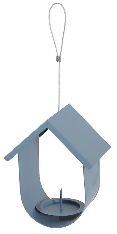 Cabane à oiseau à suspendre en métal avec Support boules de graisse Bleu