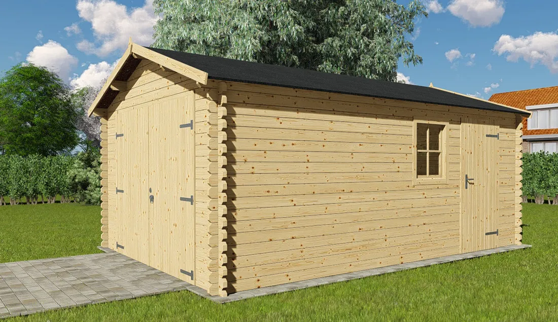 Garage en bois Ep. 36mm,  20mÂ² SAMOA avec fenÃªtre et porte de service