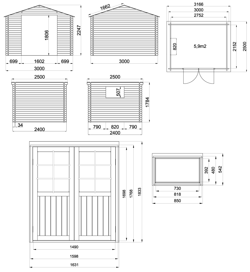 Abri de jardin en bois Ep. 30mm, 8,02m² - OOGarden